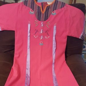 Mexican fushia color maxi dress embroidered S/M